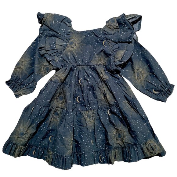 Kate Quinn Long Sleeve Tiered Ruffle Midi Dress Eye in the Sky Print Size 6-12M - Picture 3 of 12